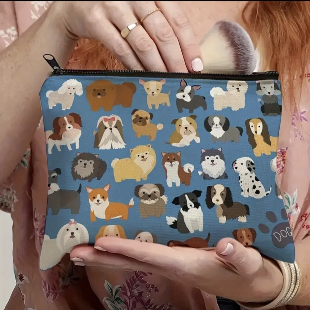 Charming Dog Pattern Cosmetic Bag - Blue - Picture 2 of 4